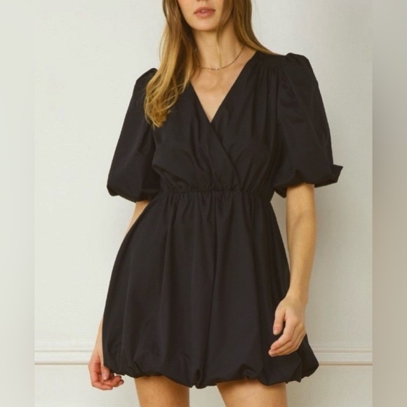 ENTRO Black Bubble Hem Mini Dress• Size Medium - Picture 1 of 8